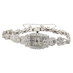 Retro Mid 20th Century Ladies Diamond Platinum and White Gold Dress Wrist Watch