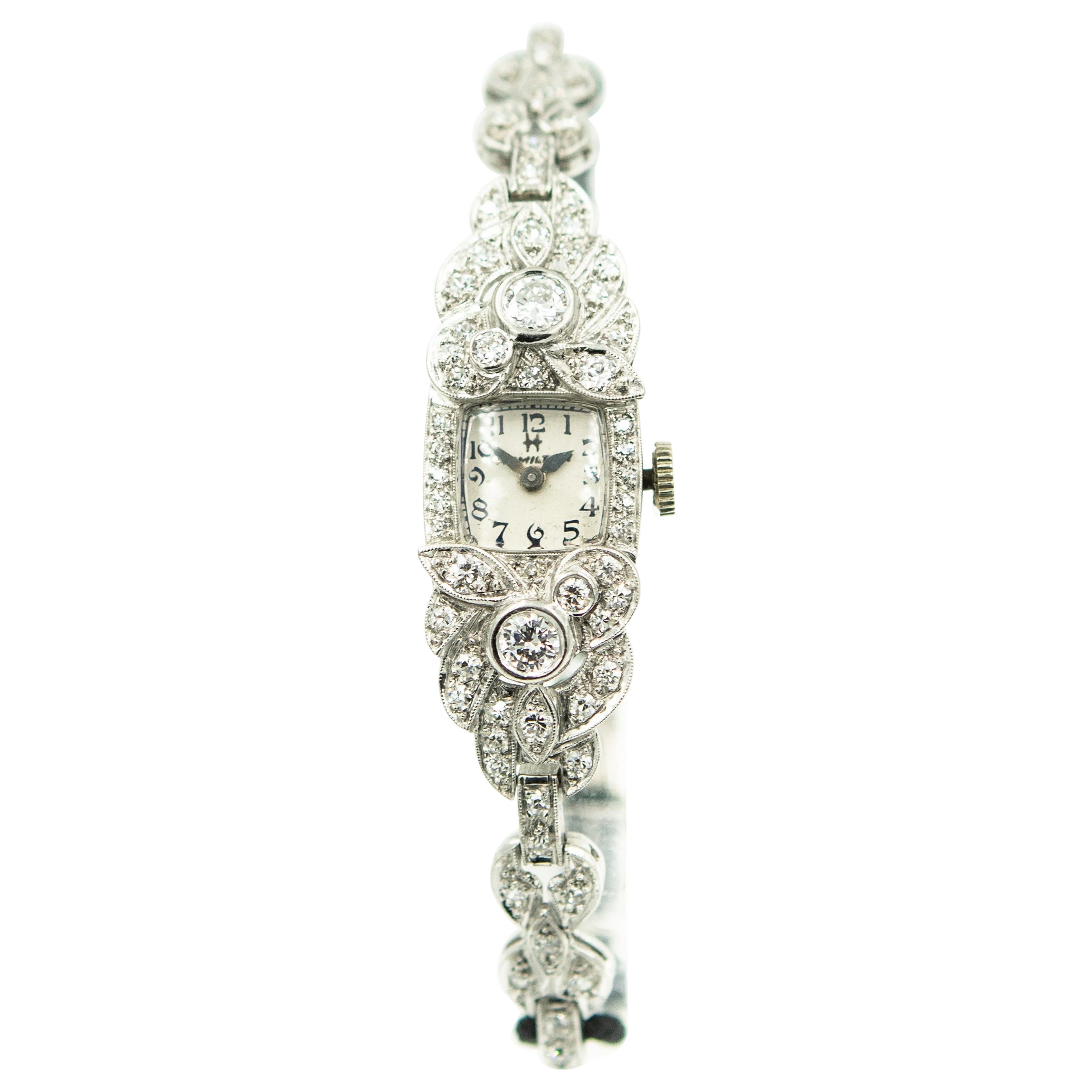 Mid 20th Century Ladies Hamilton Diamond Platinum Dress Wrist Watch