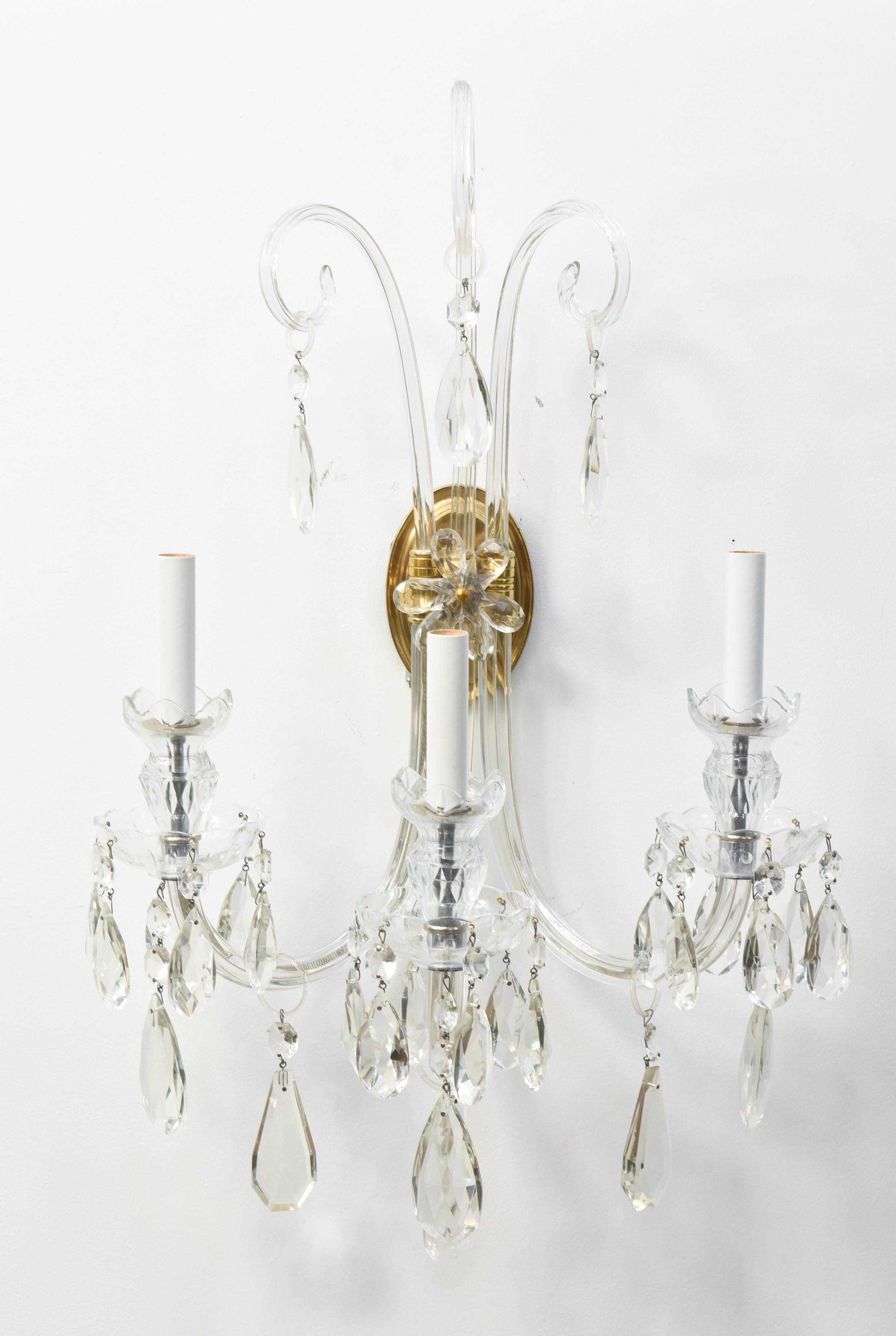 Regency Mid-20th Century Lafount Style Crystal Sconces, a Pair For Sale