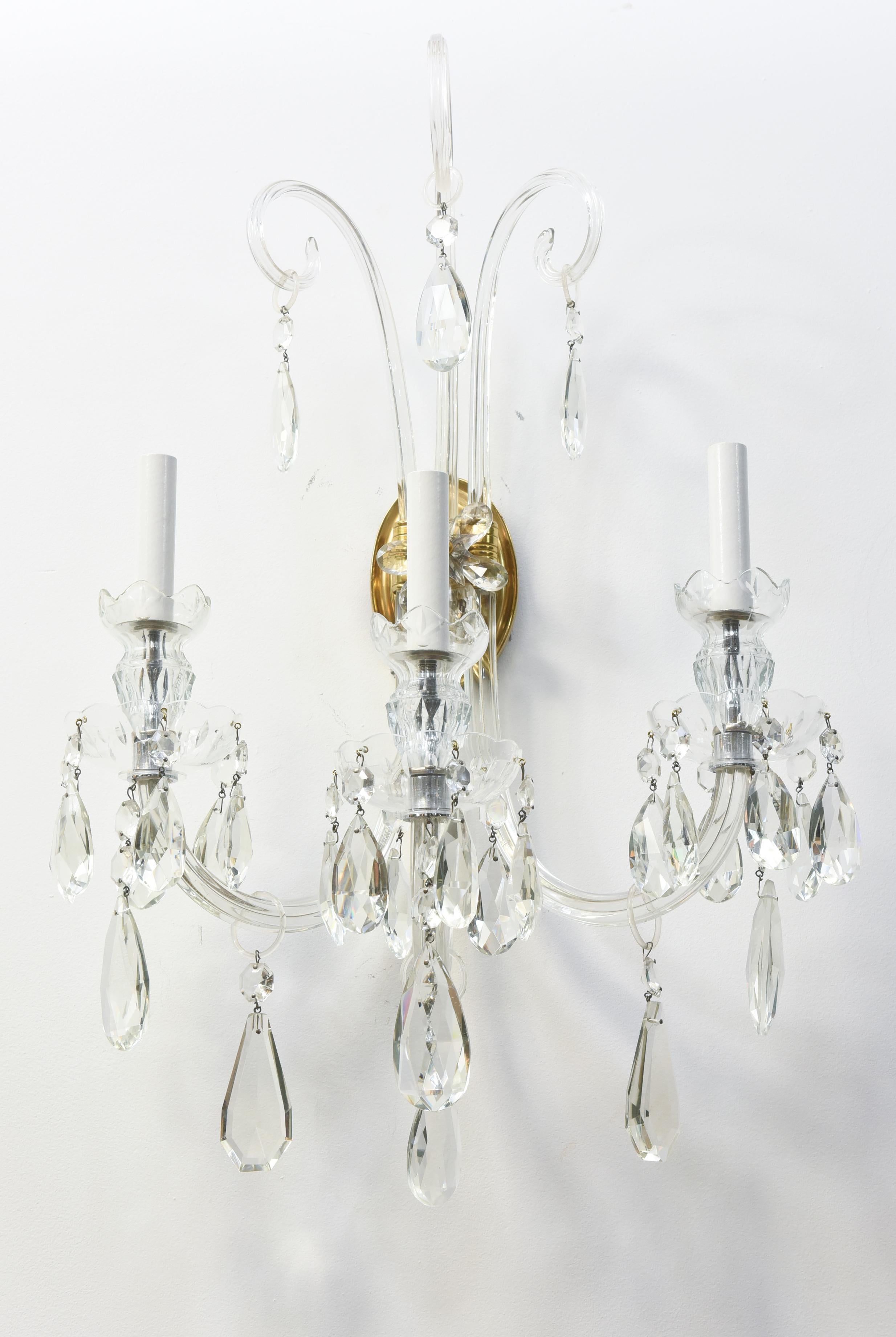 Mid-20th Century Lafount Style Crystal Sconces, a Pair For Sale 1