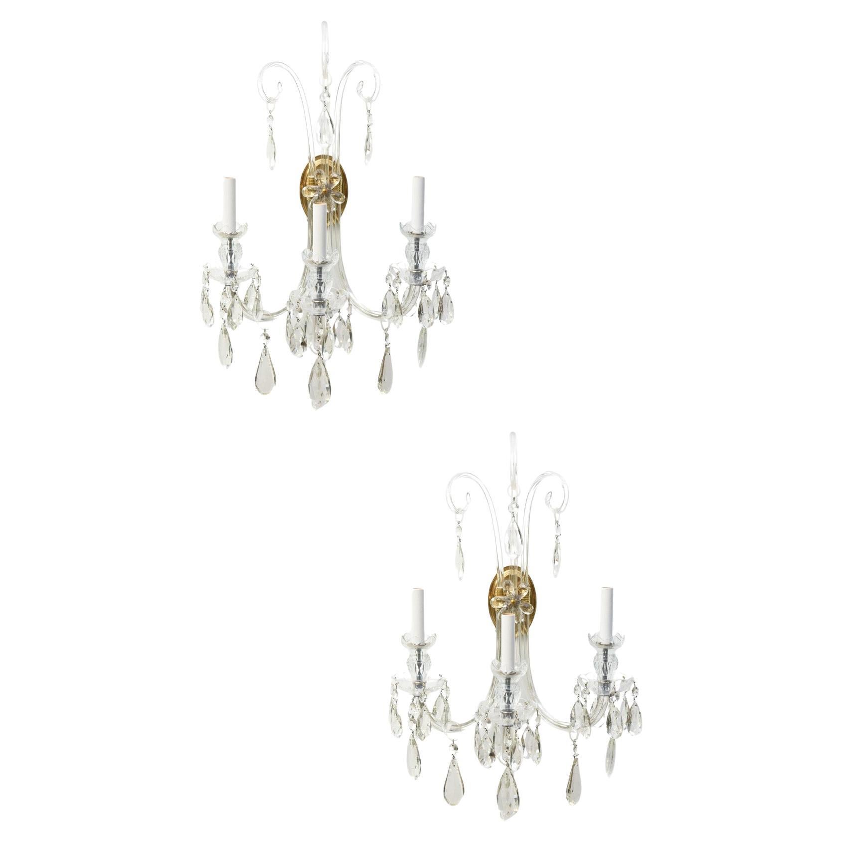 Mid-20th Century Lafount Style Crystal Sconces, a Pair For Sale