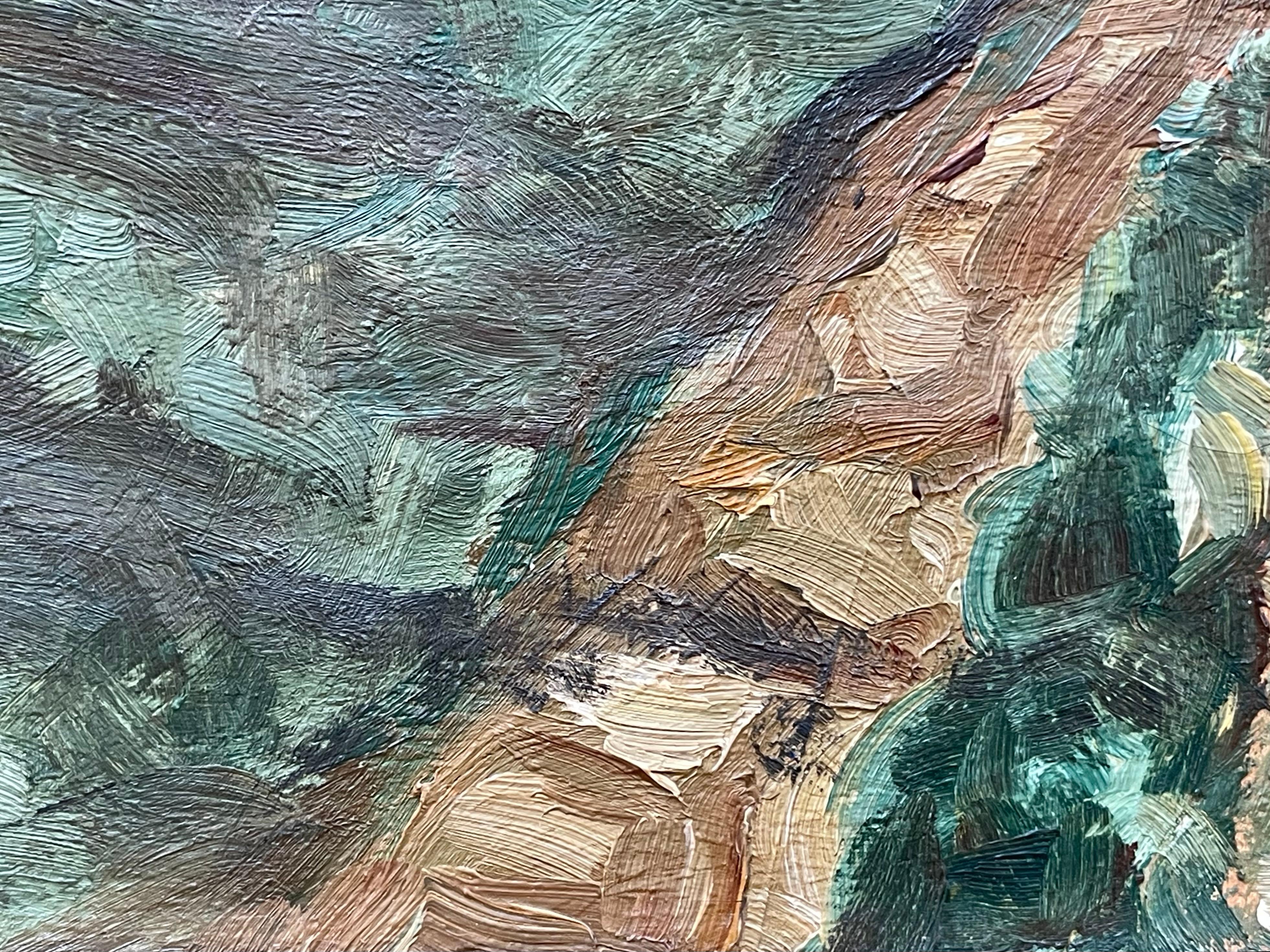 Paisaje de mediados del siglo XX Pintura al óleo de la década de 1940 de K. Ploug con motivo de bosque en venta 4