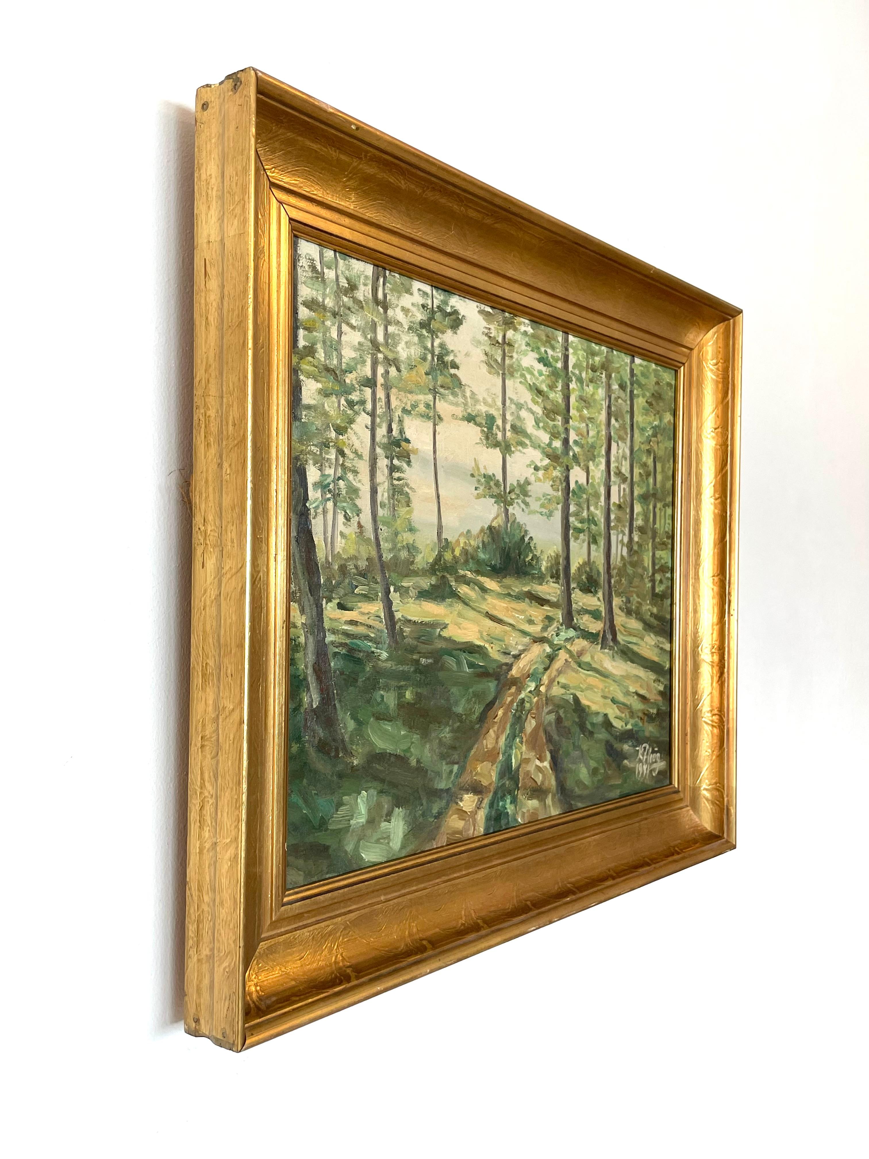 Paisaje de mediados del siglo XX Pintura al óleo de la década de 1940 de K. Ploug con motivo de bosque en venta 6
