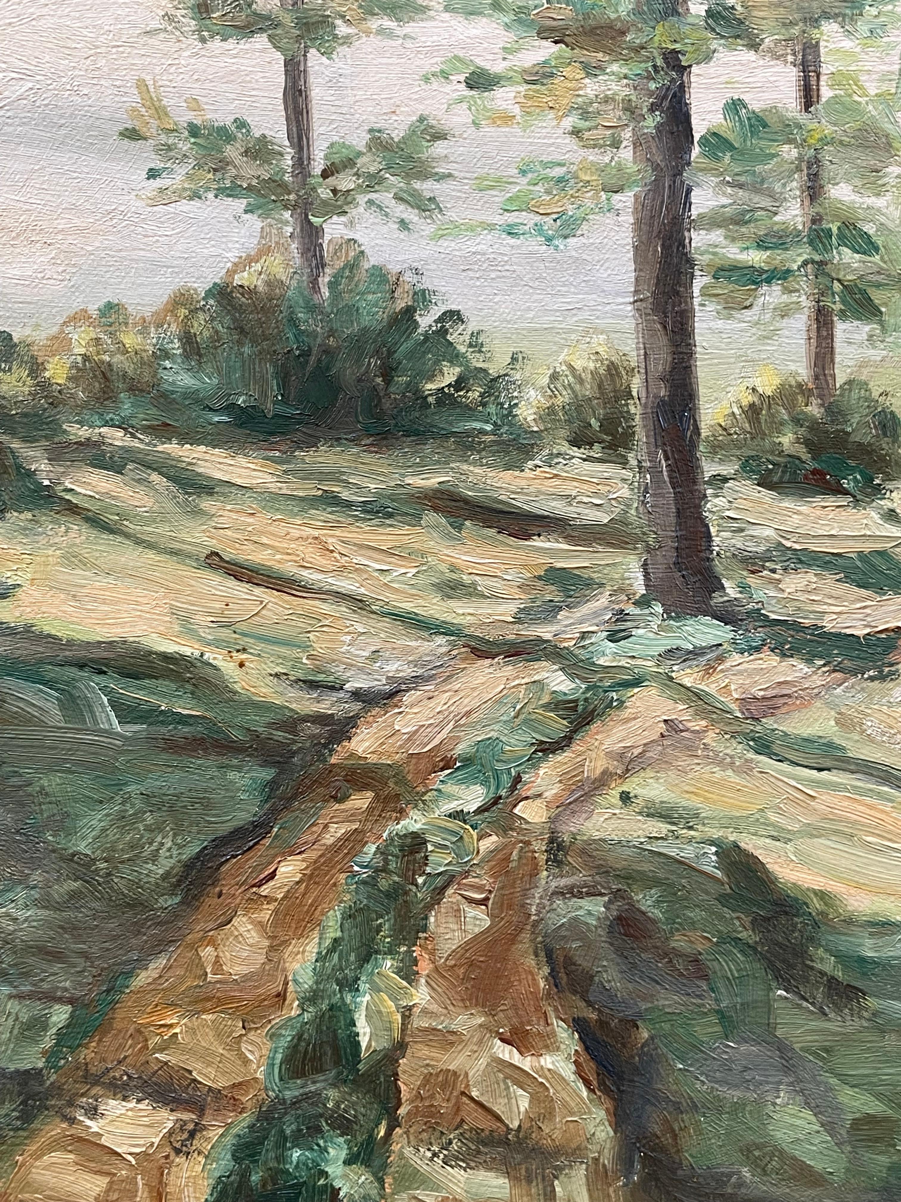 Paisaje de mediados del siglo XX Pintura al óleo de la década de 1940 de K. Ploug con motivo de bosque Danés en venta