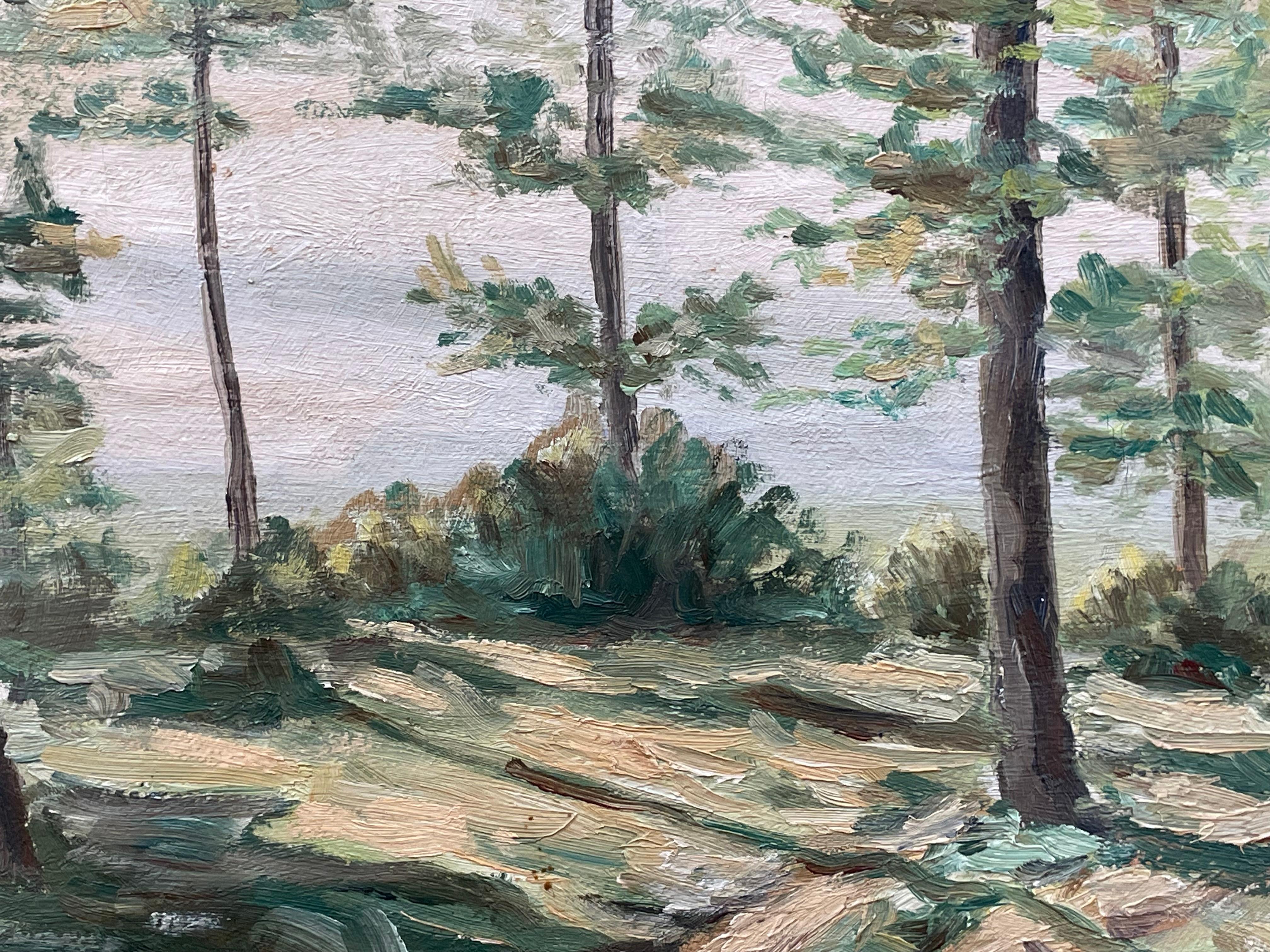Paisaje de mediados del siglo XX Pintura al óleo de la década de 1940 de K. Ploug con motivo de bosque en venta 3