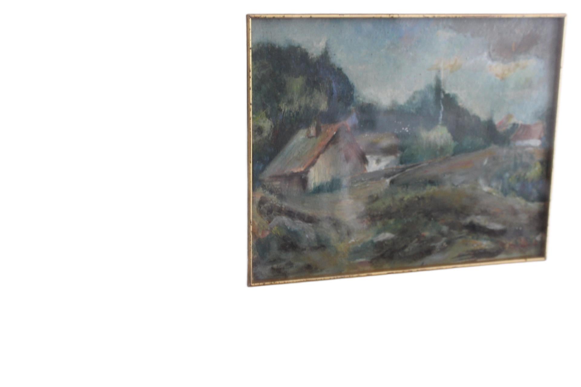 Mitte  Landschaftsmalerei des 20. Jahrhunderts in Öl nach der Art von Maurice de Vlaminck - The im Zustand „Gut“ im Angebot in Seaford, GB