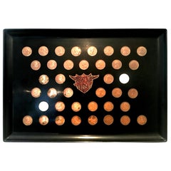 Mid-20th Century Large Black Lacquer Presidential Coin Inlay Tray by Couroc