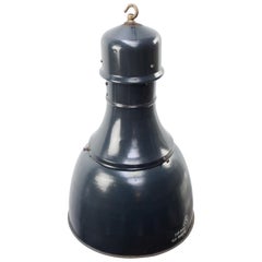 Mid-20th Century Large Blue Enamel Industrial Pendant Light