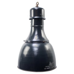 Mid-20th Century Large Blue Enamel Industrial Pendant Light
