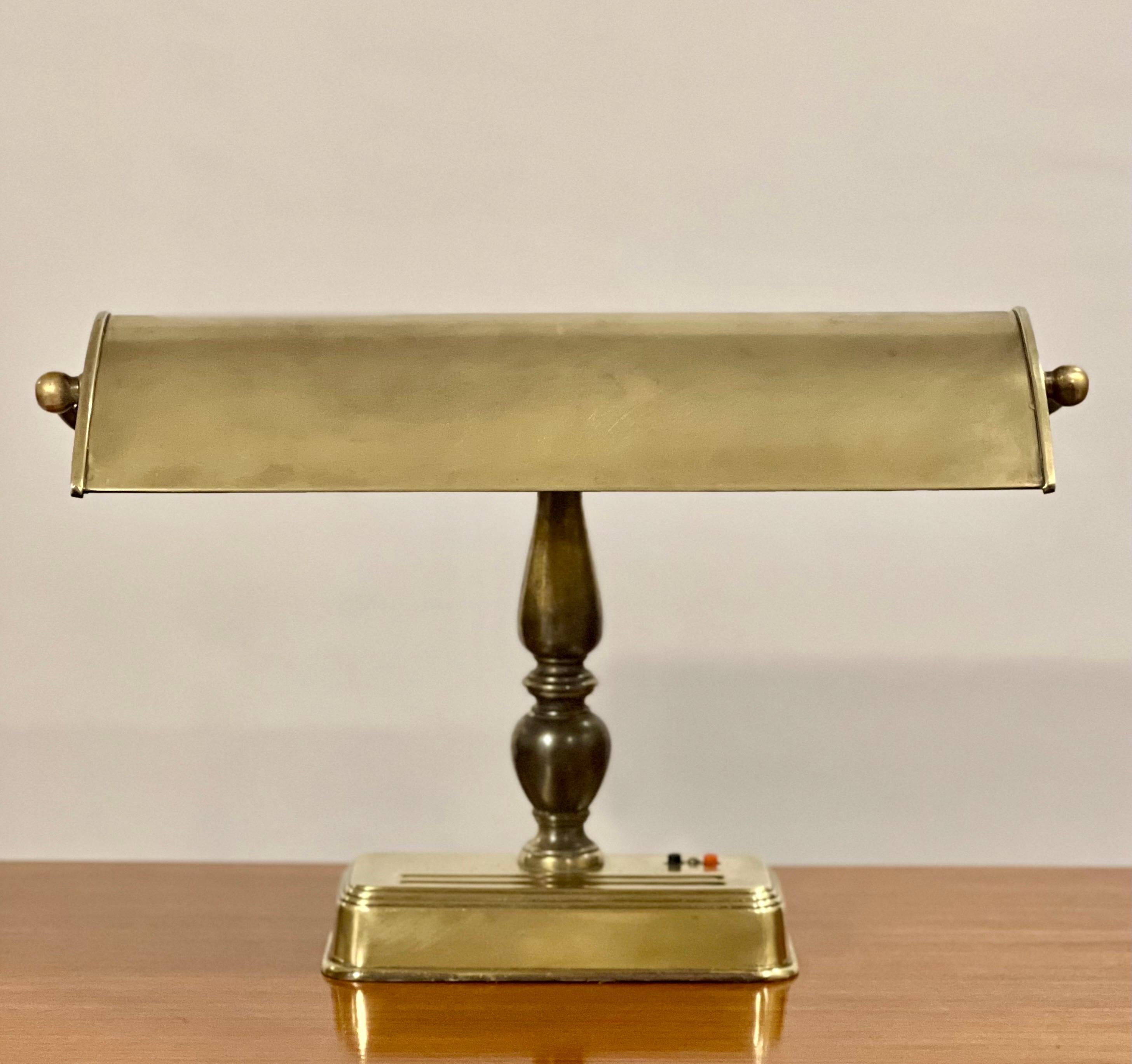 Mid-Century Modern Mid 20th Century Large Brass Banker's Desk Lamp For Sale