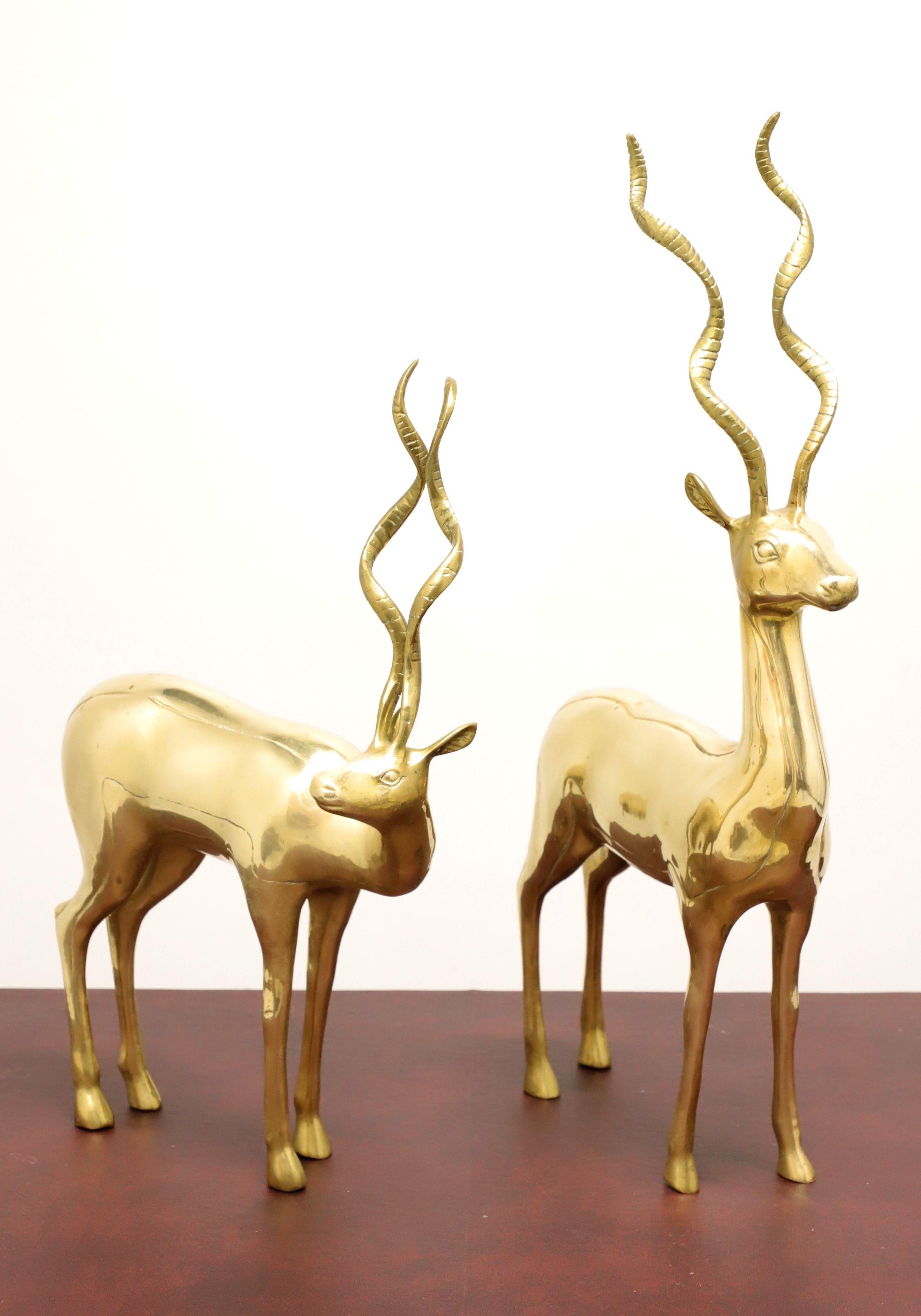 Mid 20th Century Large Brass Standing Antelope Sculptures - Pair For Sale 9