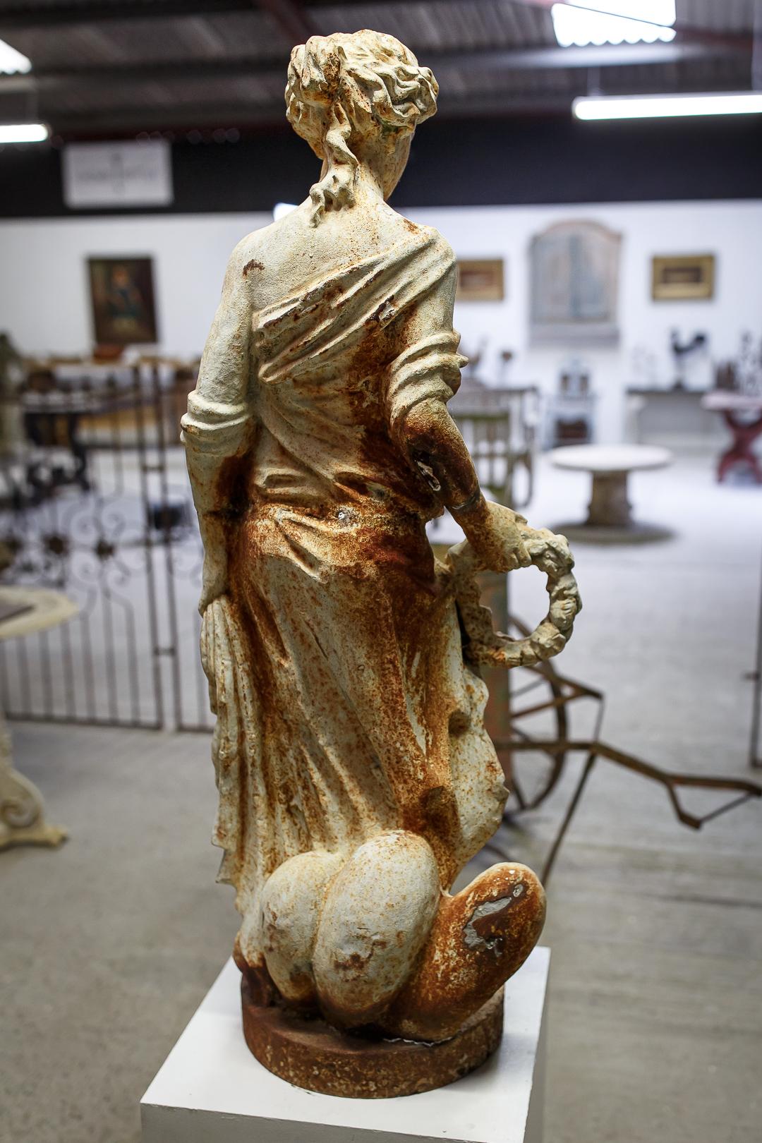 French Mid-20th Century Large Cast Iron Maiden Statue