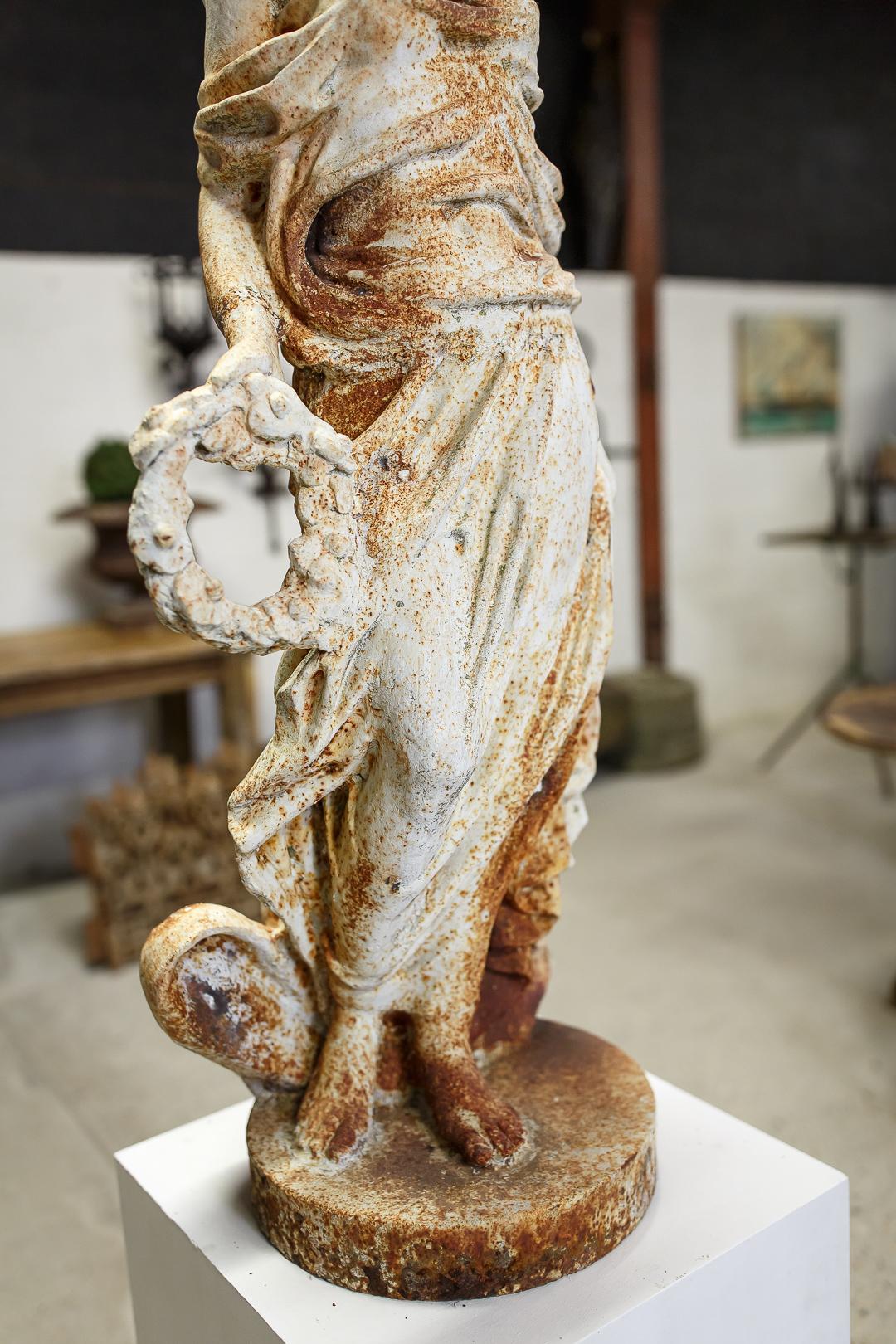 Mid-20th Century Large Cast Iron Maiden Statue In Fair Condition In Pease pottage, West Sussex