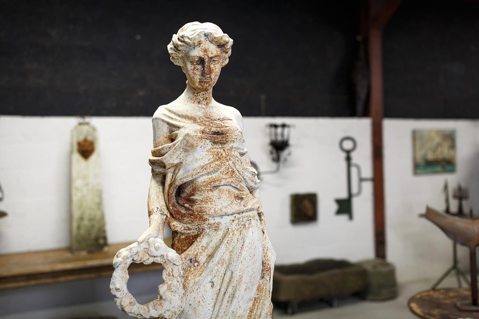 Mid-20th Century Large Cast Iron Maiden Statue 1