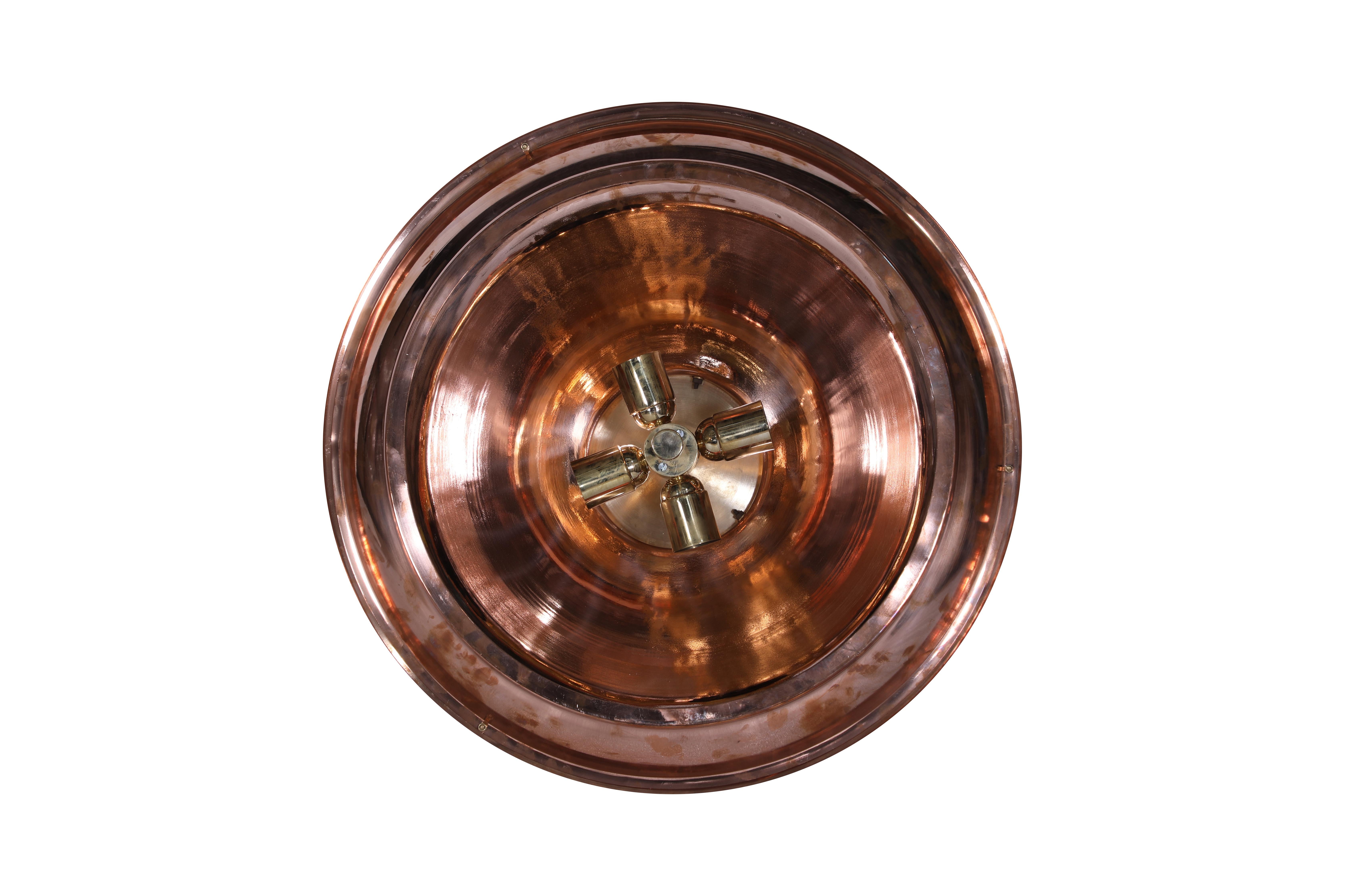 Lámpara colgante grande de cobre y cristal de plomo holófano de mediados del siglo XX Cobre en venta