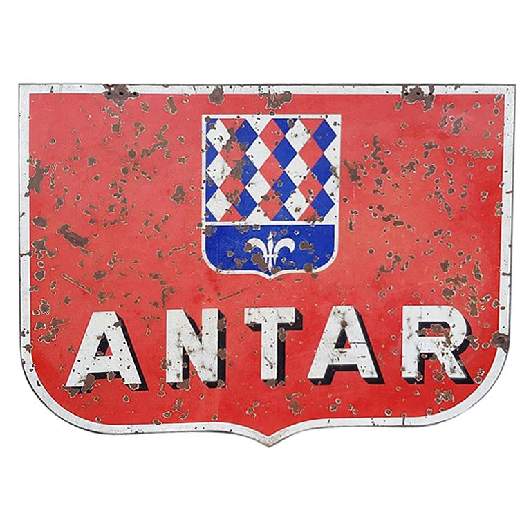 Mid-20th Century Large French Double-Sided Enamel Antar Oil Sign For Sale