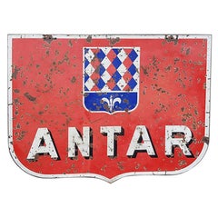 Mid-20th Century Large French Double-Sided Enamel Antar Oil Sign