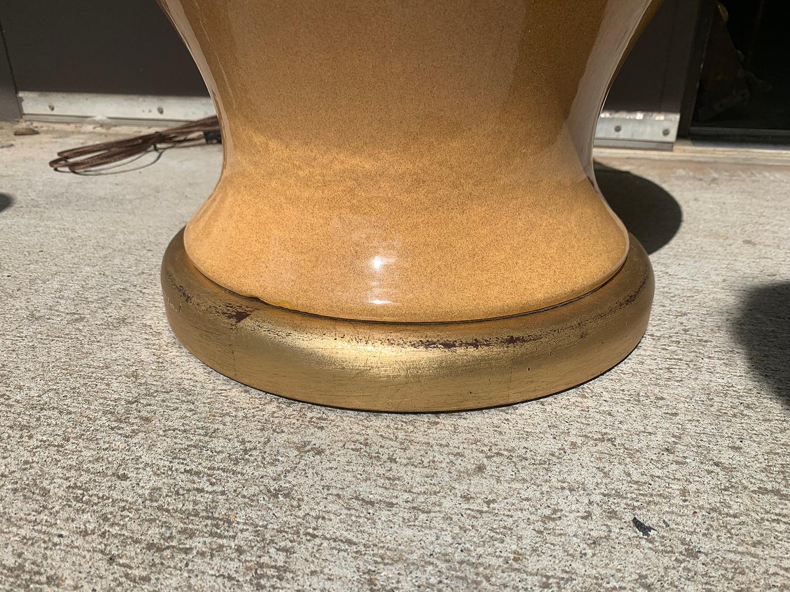 Mid-20th Century Large Ginger Jar as Lamp, Custom Giltwood Base In Good Condition For Sale In Atlanta, GA