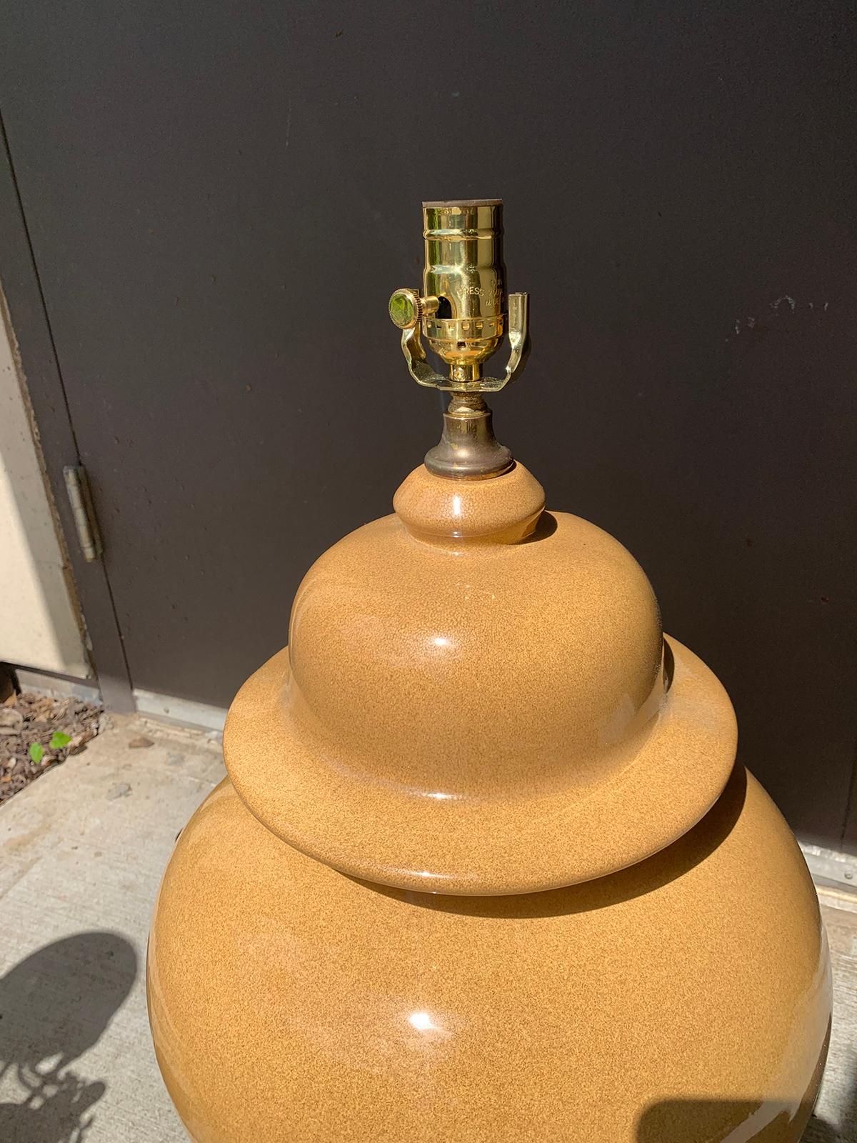 Porcelain Mid-20th Century Large Ginger Jar as Lamp, Custom Giltwood Base For Sale