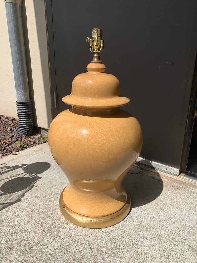 Mid20th Century Large Ginger Jar as Lamp, Custom Giltwood Base For Sale at 1stDibs