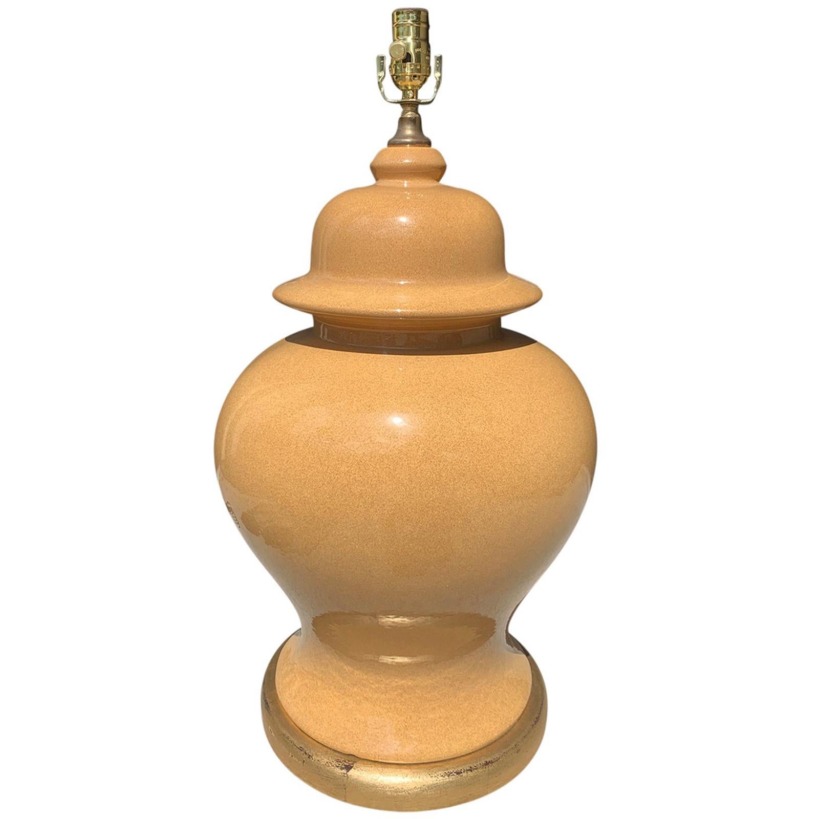 Mid-20th Century Large Ginger Jar as Lamp, Custom Giltwood Base For Sale