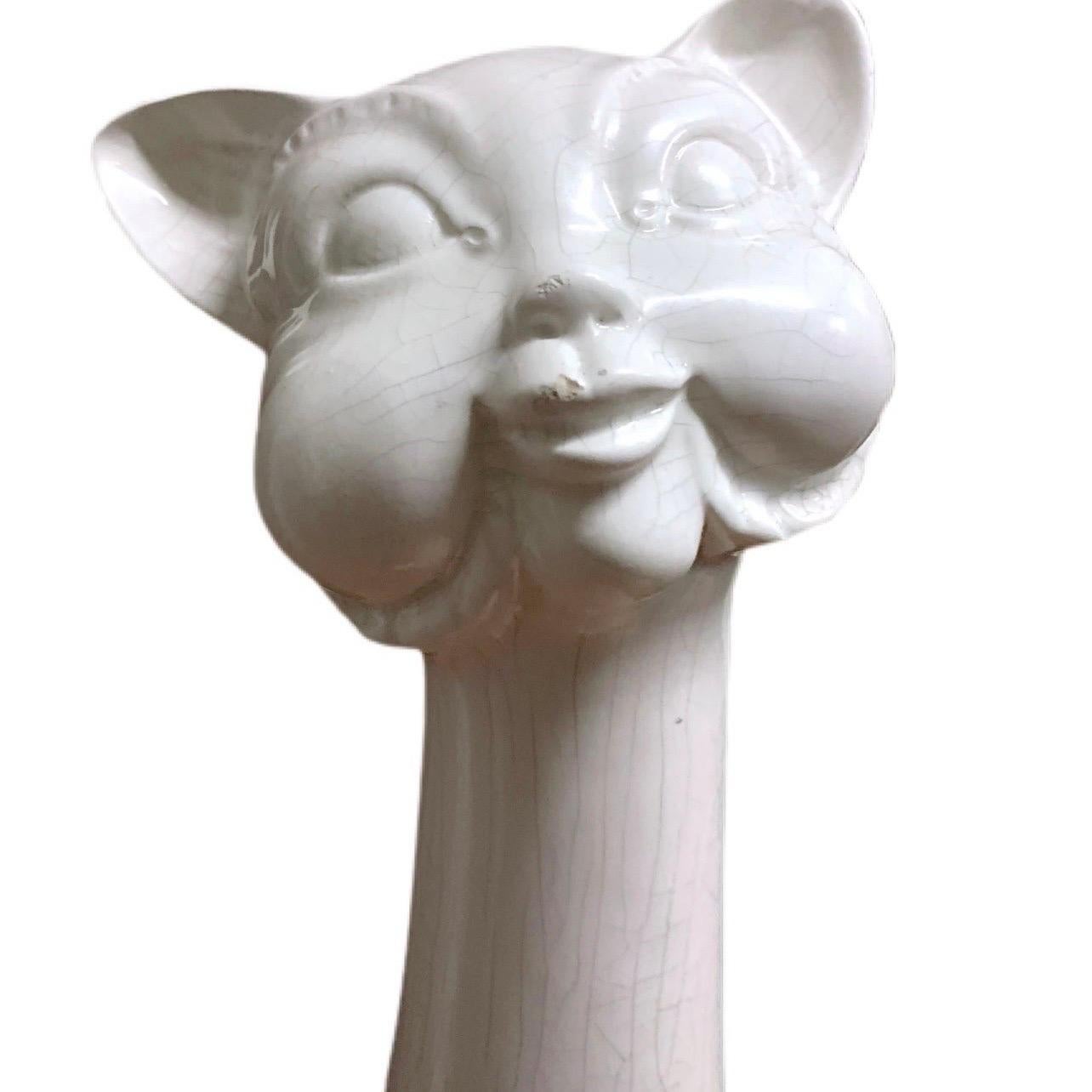 Große italienische Keramik-Katzenfigur aus der Mitte des 20. Jahrhunderts (Moderne der Mitte des Jahrhunderts) im Angebot