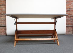 Mid-20th Century Large Maple and Oak Drafting Table