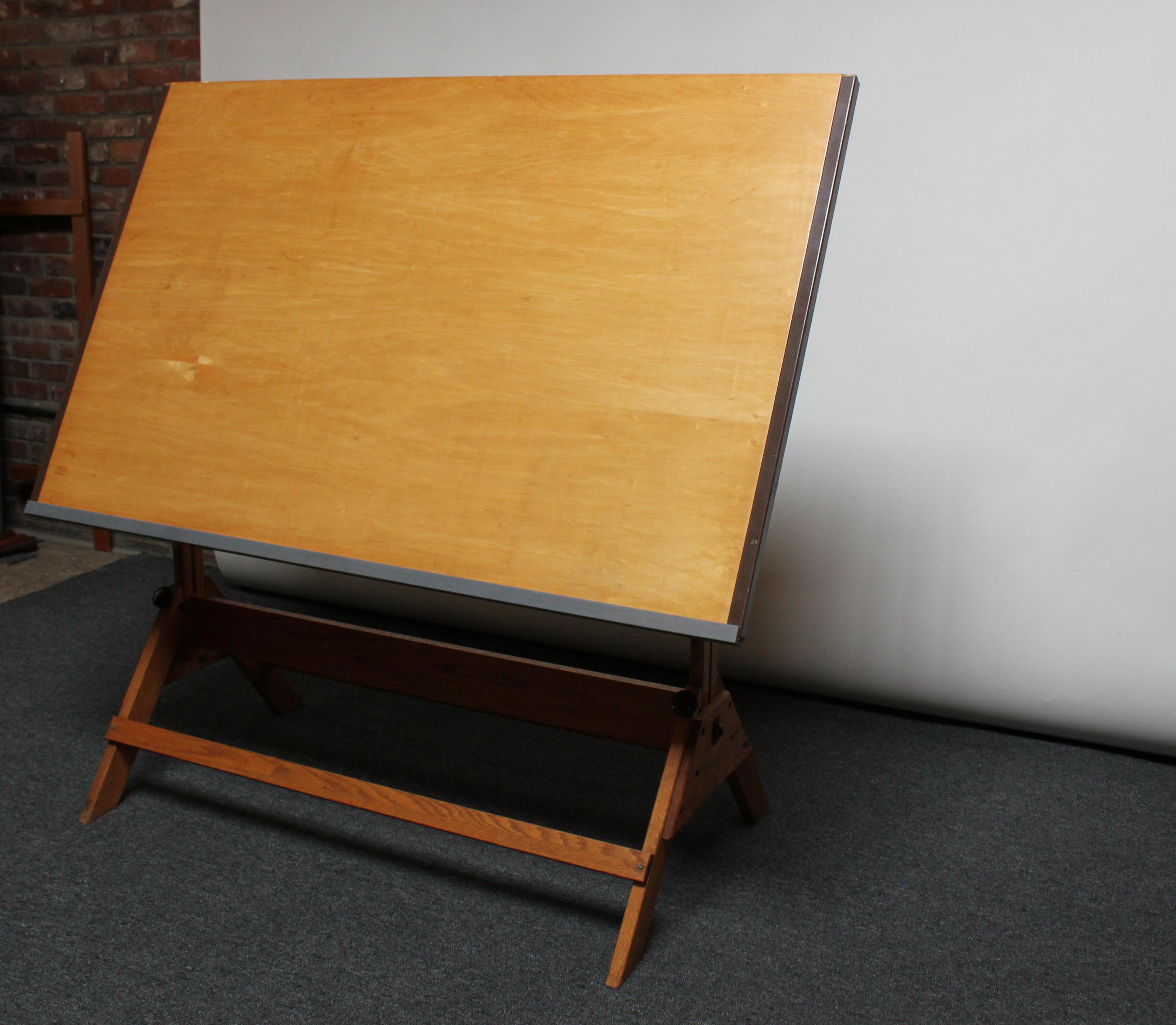 American Mid-20th Century Large Maple and Oak Drafting Table For Sale