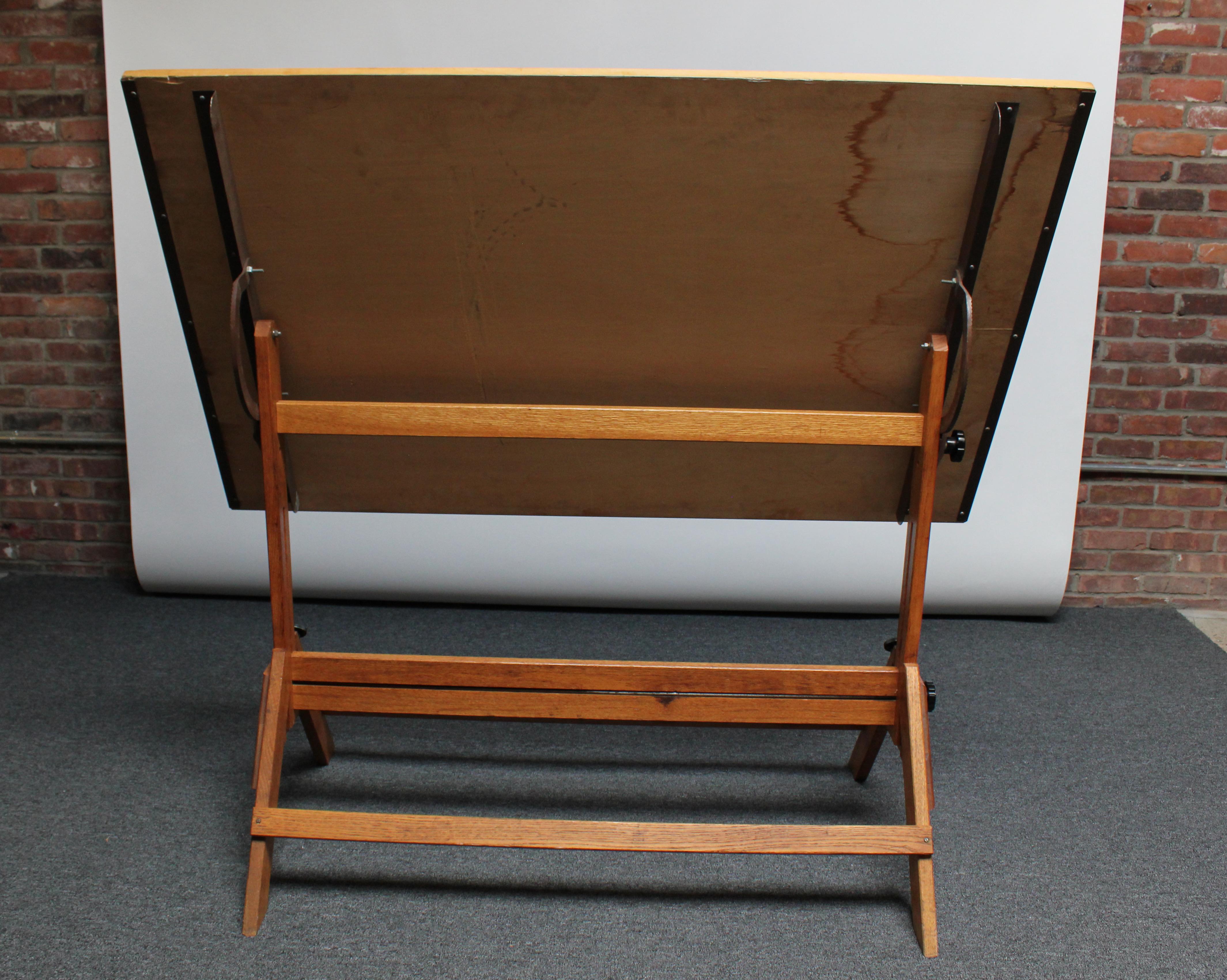 Steel Mid-20th Century Large Maple and Oak Drafting Table For Sale