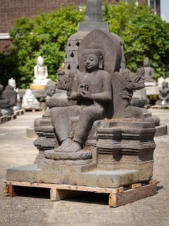 Mid-20th century large old lavastone Buddha statue from Indonesia