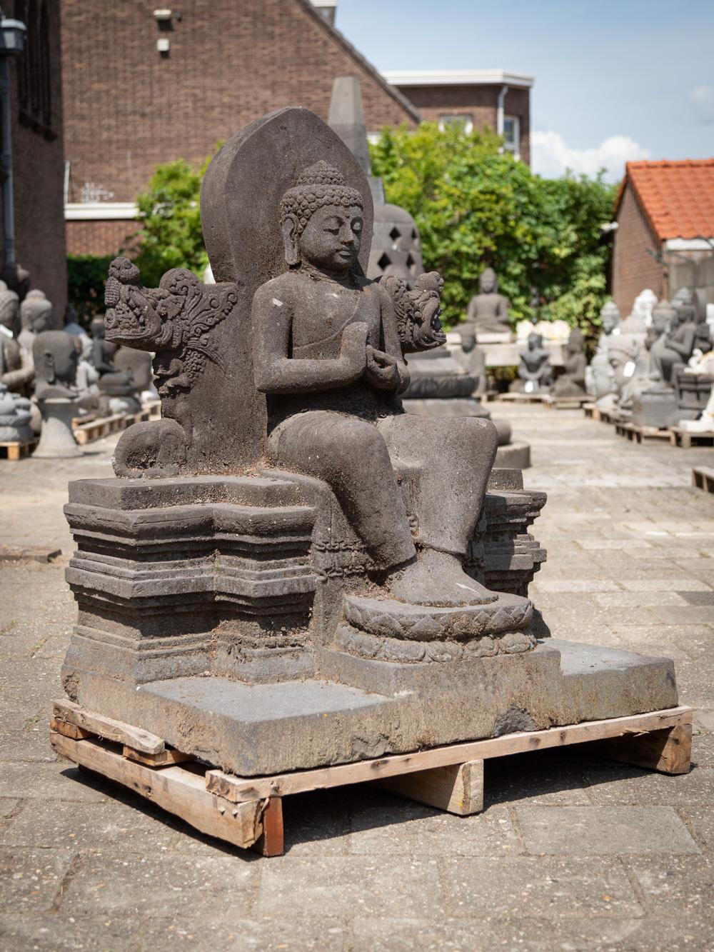 Lava Mid-20th century large old lavastone Buddha statue from Indonesia For Sale