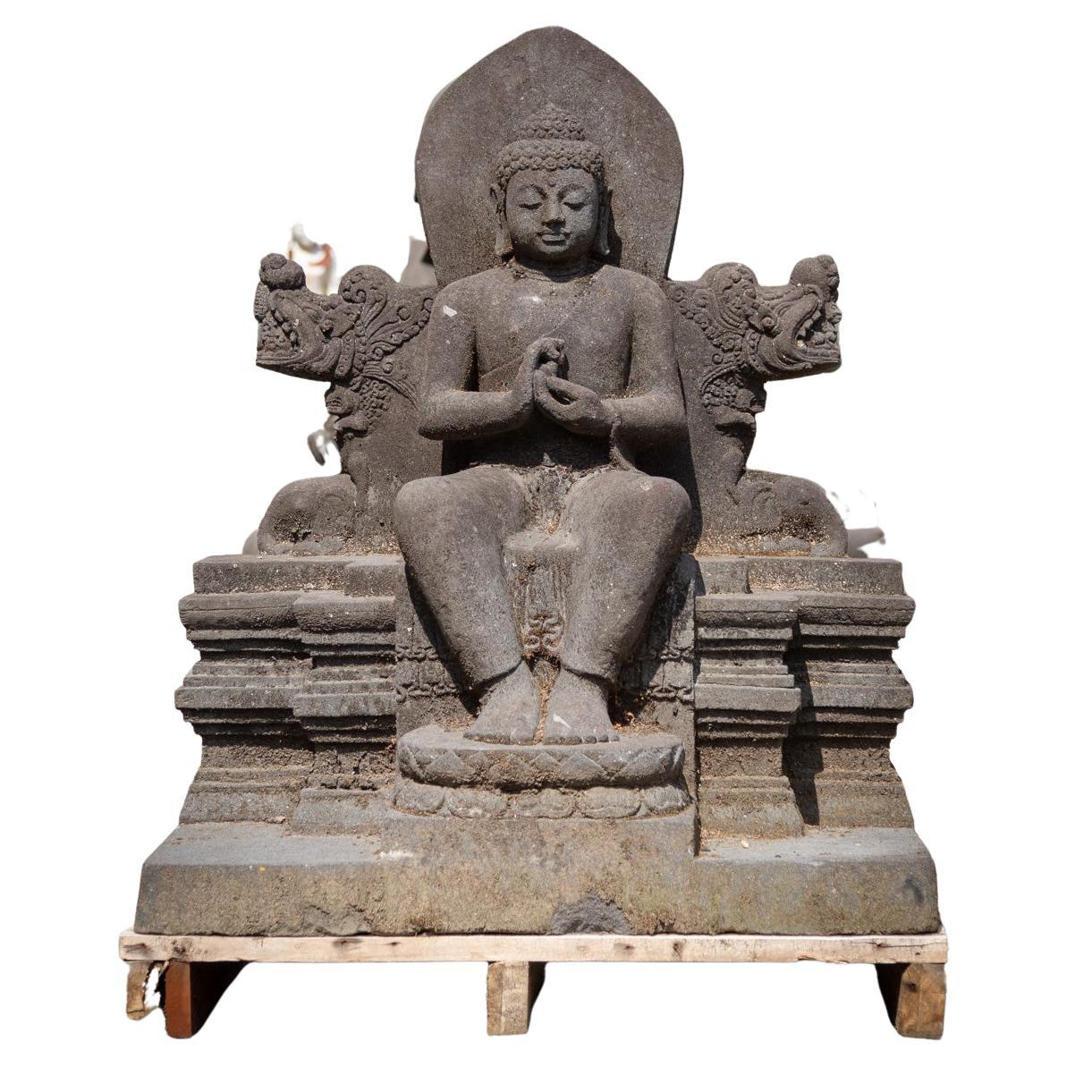 Mid-20th century large old lavastone Buddha statue from Indonesia For Sale