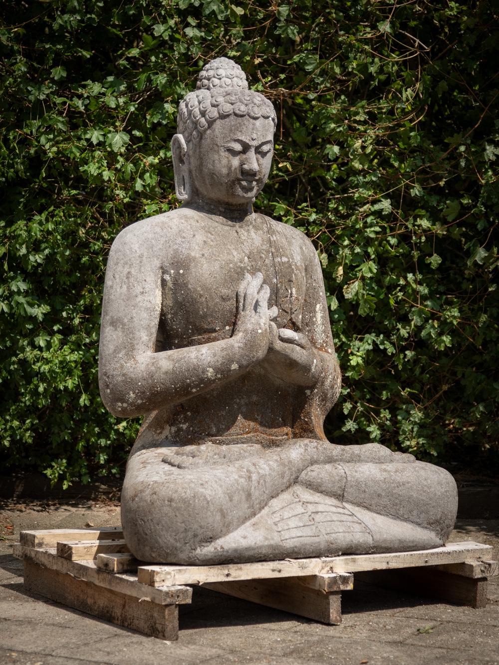 Mid 20th century large old lavastone Buddha statue in Dharmachakra mudra  For Sale 12