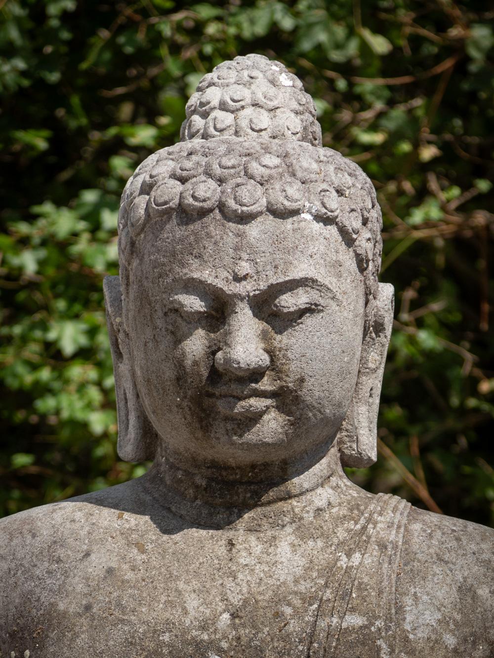 Indonesian Mid 20th century large old lavastone Buddha statue in Dharmachakra mudra  For Sale