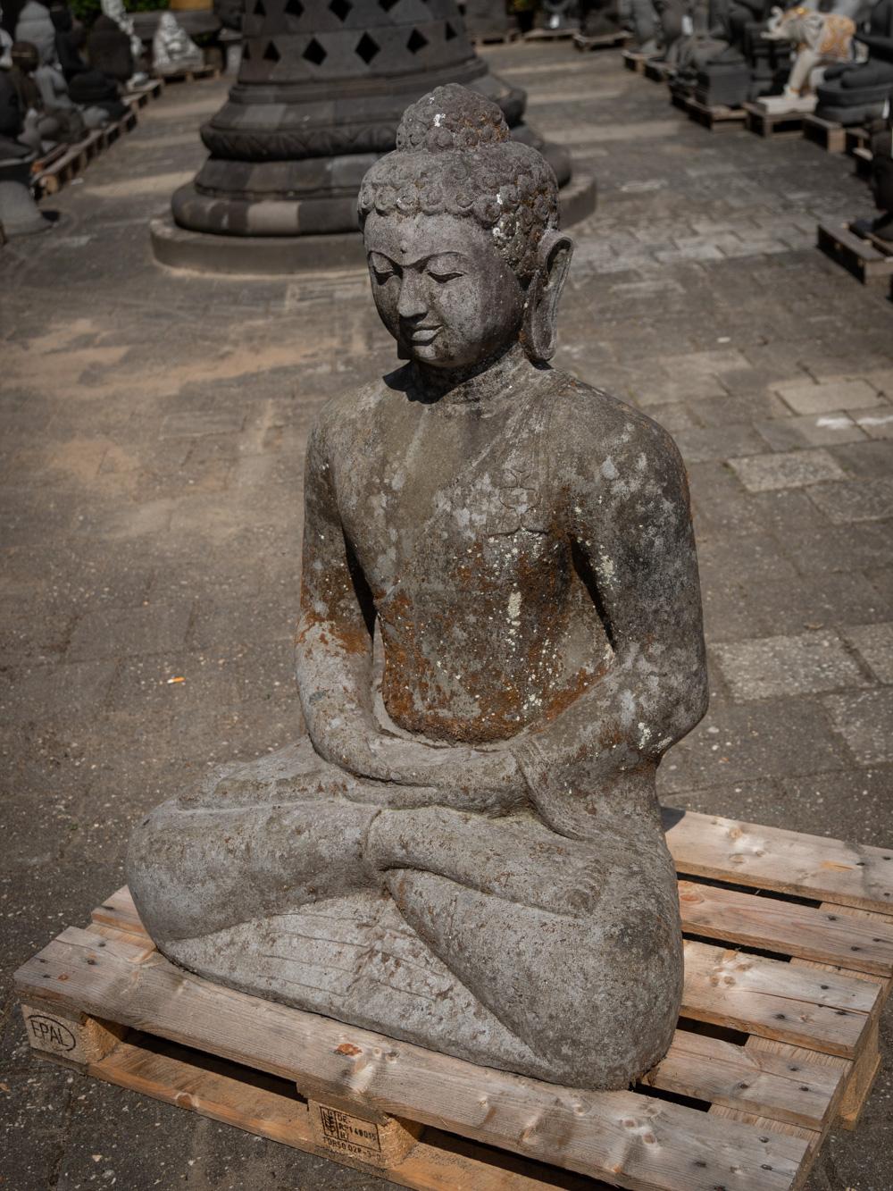 Mid 20th century large old lavastone Buddha statue in Dhyana mudra  For Sale 7