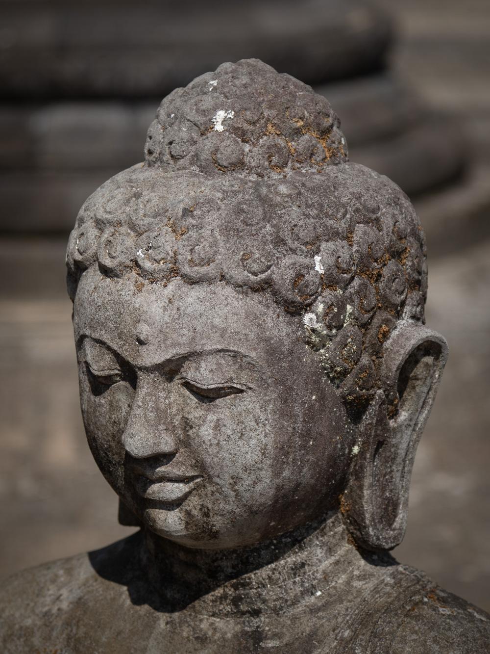 Mid 20th century large old lavastone Buddha statue in Dhyana mudra  For Sale 8