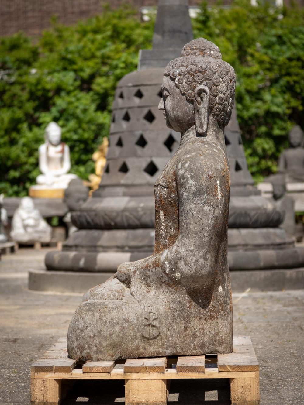 Indonesian Mid 20th century large old lavastone Buddha statue in Dhyana mudra  For Sale