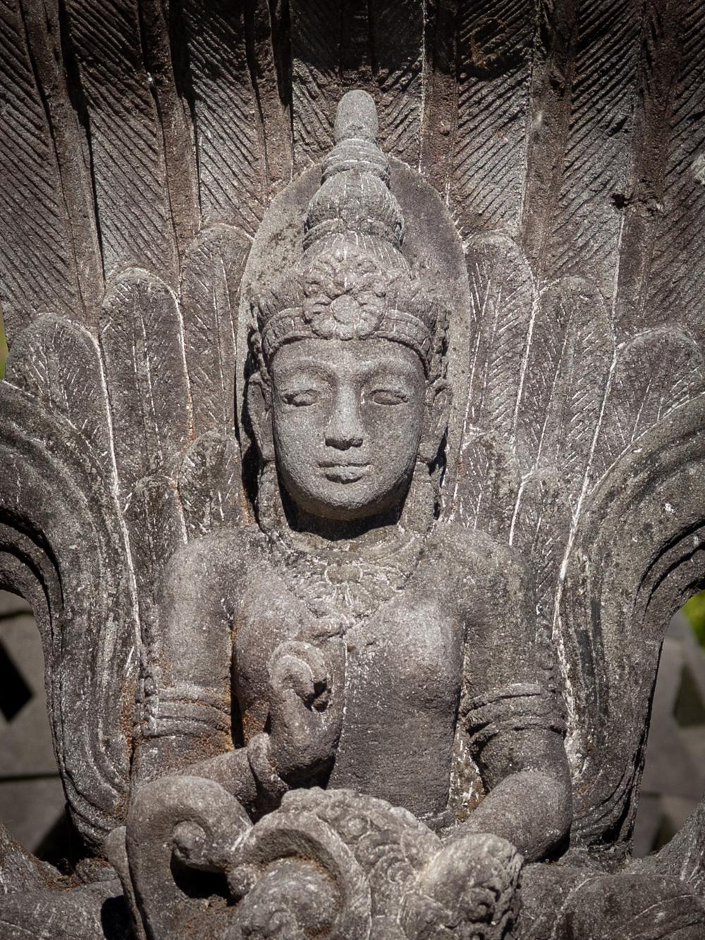Mid-20th century large old lavastone Vishnu statue on Garuda bird For Sale 2