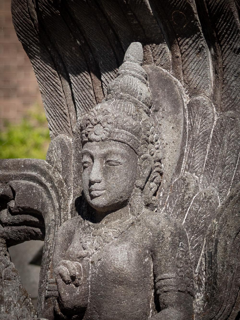 Mid-20th century large old lavastone Vishnu statue on Garuda bird For Sale 3