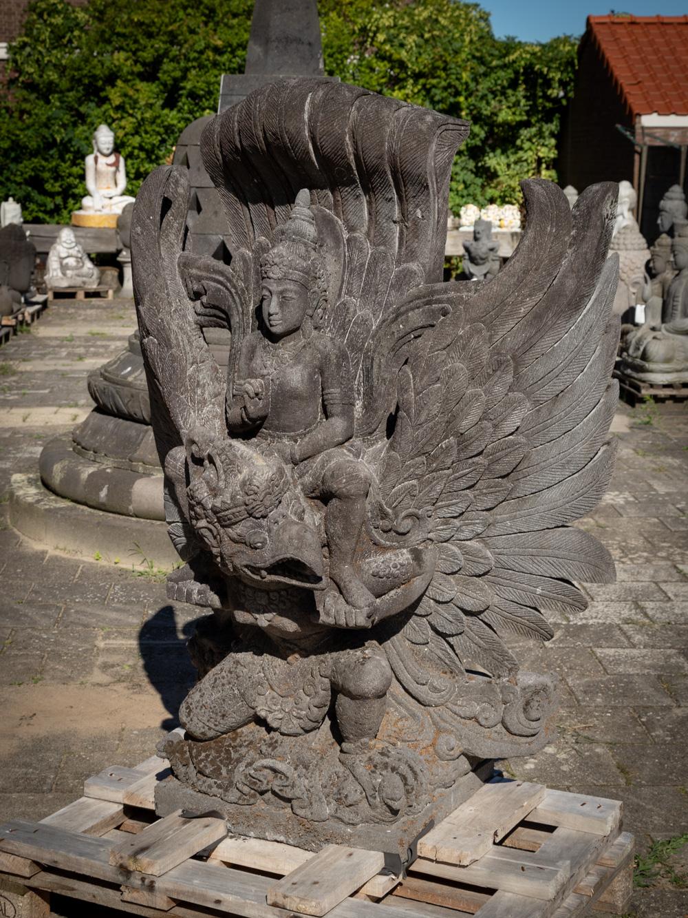 Mid-20th century large old lavastone Vishnu statue on Garuda bird For Sale 4