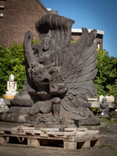 Mid-20th century large old lavastone Vishnu statue on Garuda bird