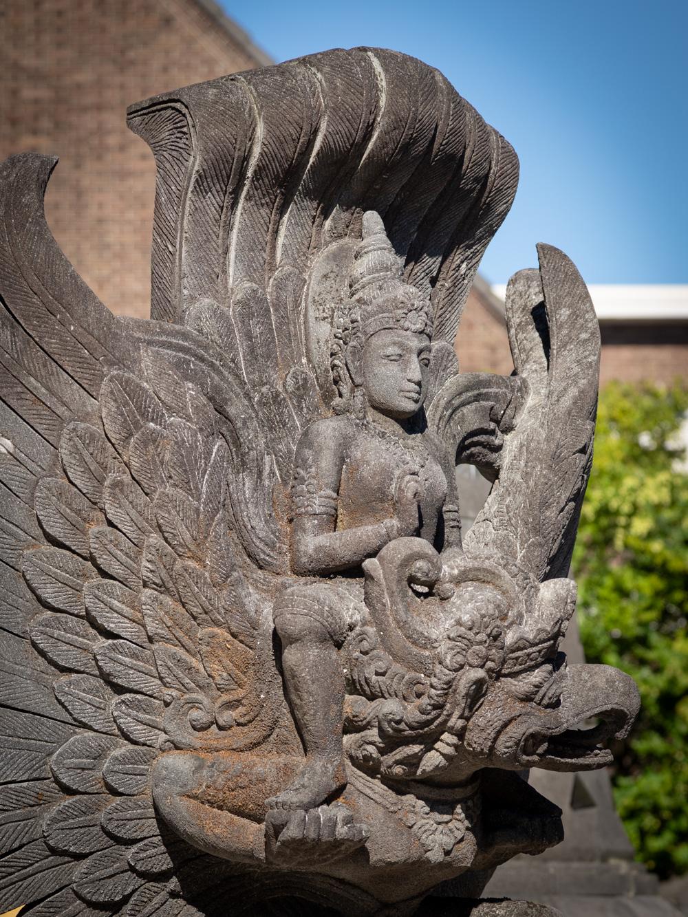 Mid-20th century large old lavastone Vishnu statue on Garuda bird In Good Condition For Sale In DEVENTER, NL