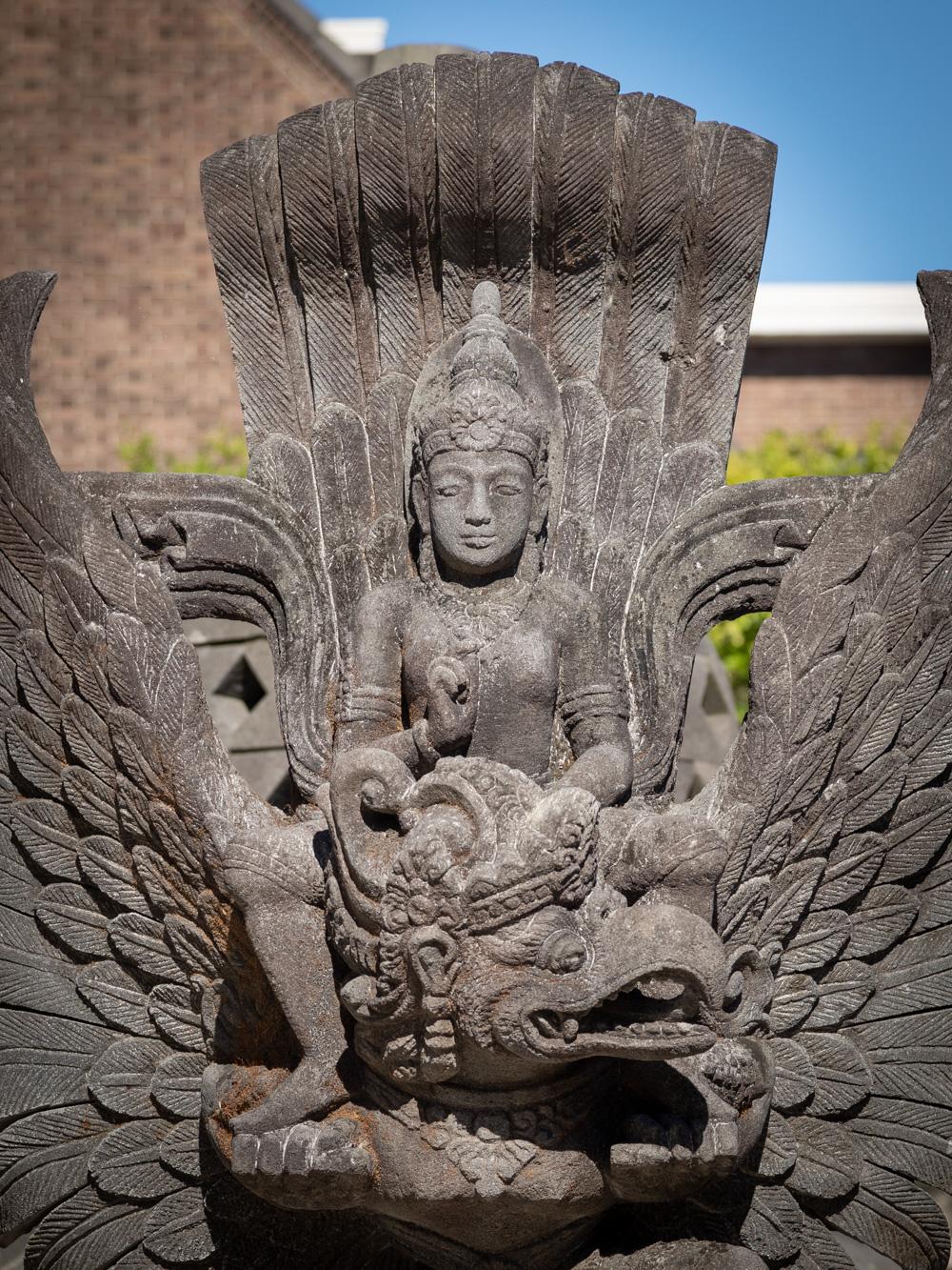 20th Century Mid-20th century large old lavastone Vishnu statue on Garuda bird For Sale