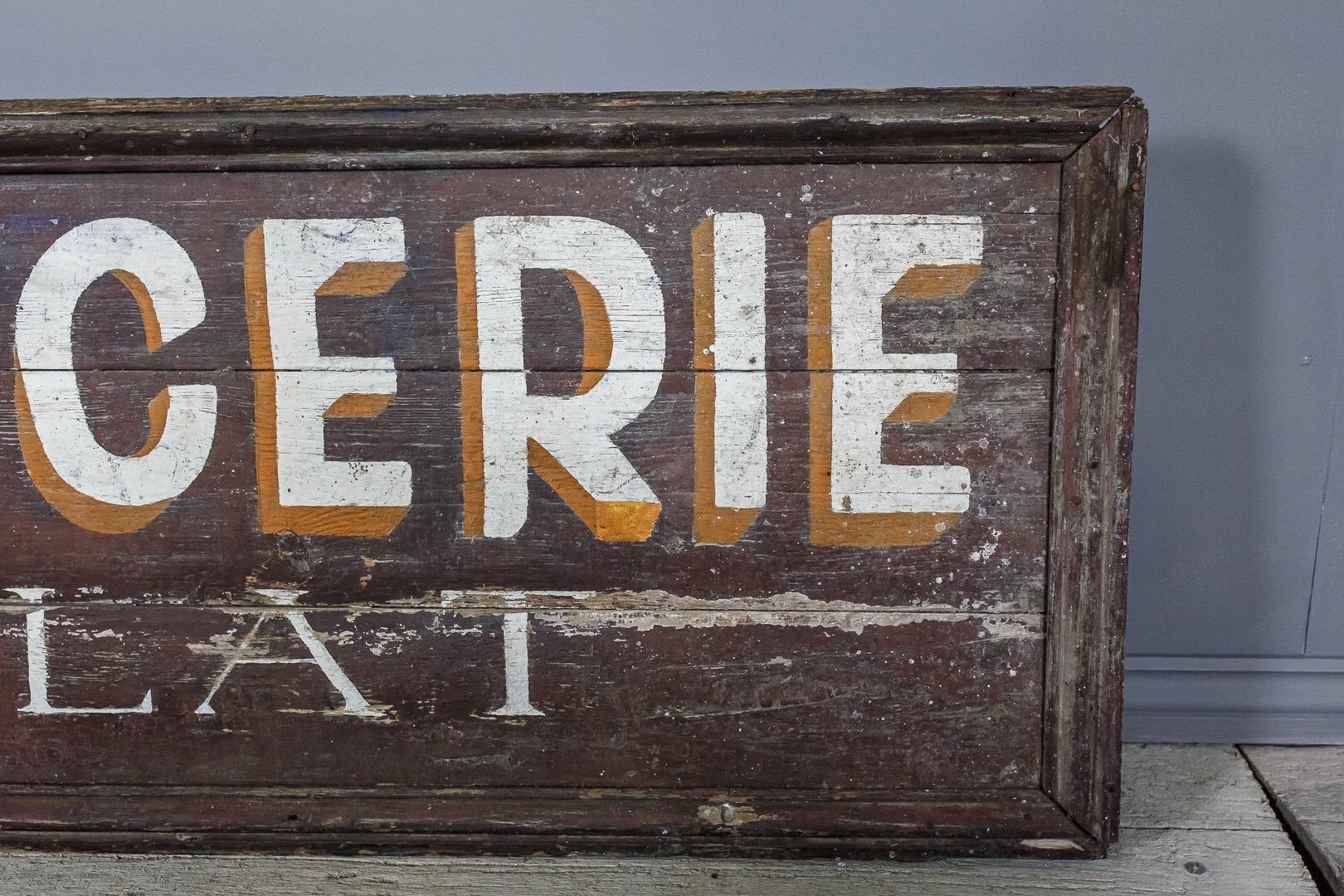 Large original untouched French Cafe and Epicerie sign, expected wear and patina, France, circa 1940.
      