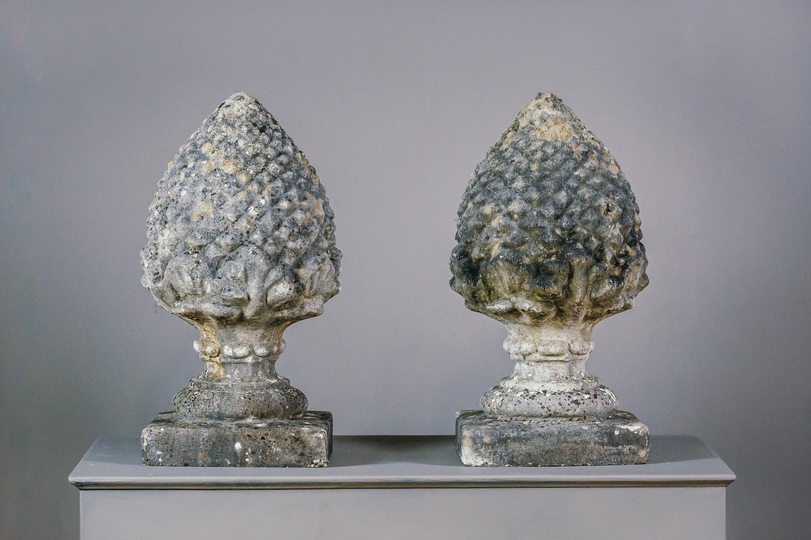 Large pair of weathered cast stone acorn finials, great quality and expected wear and patina. England circa 1950. Priced as a pair.
Base 27cm x 27cm
Dimensions: 30cm x 59cm x 30cm.