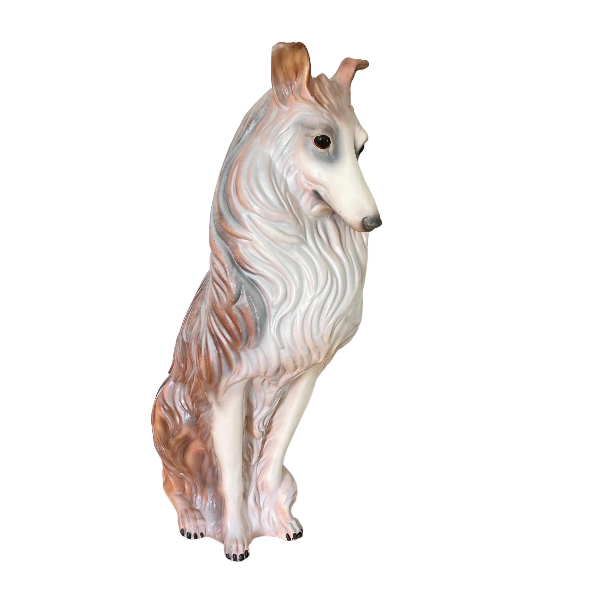 Glazed Mid 20th Century Large Scale Terracotta Collie Dog Statue