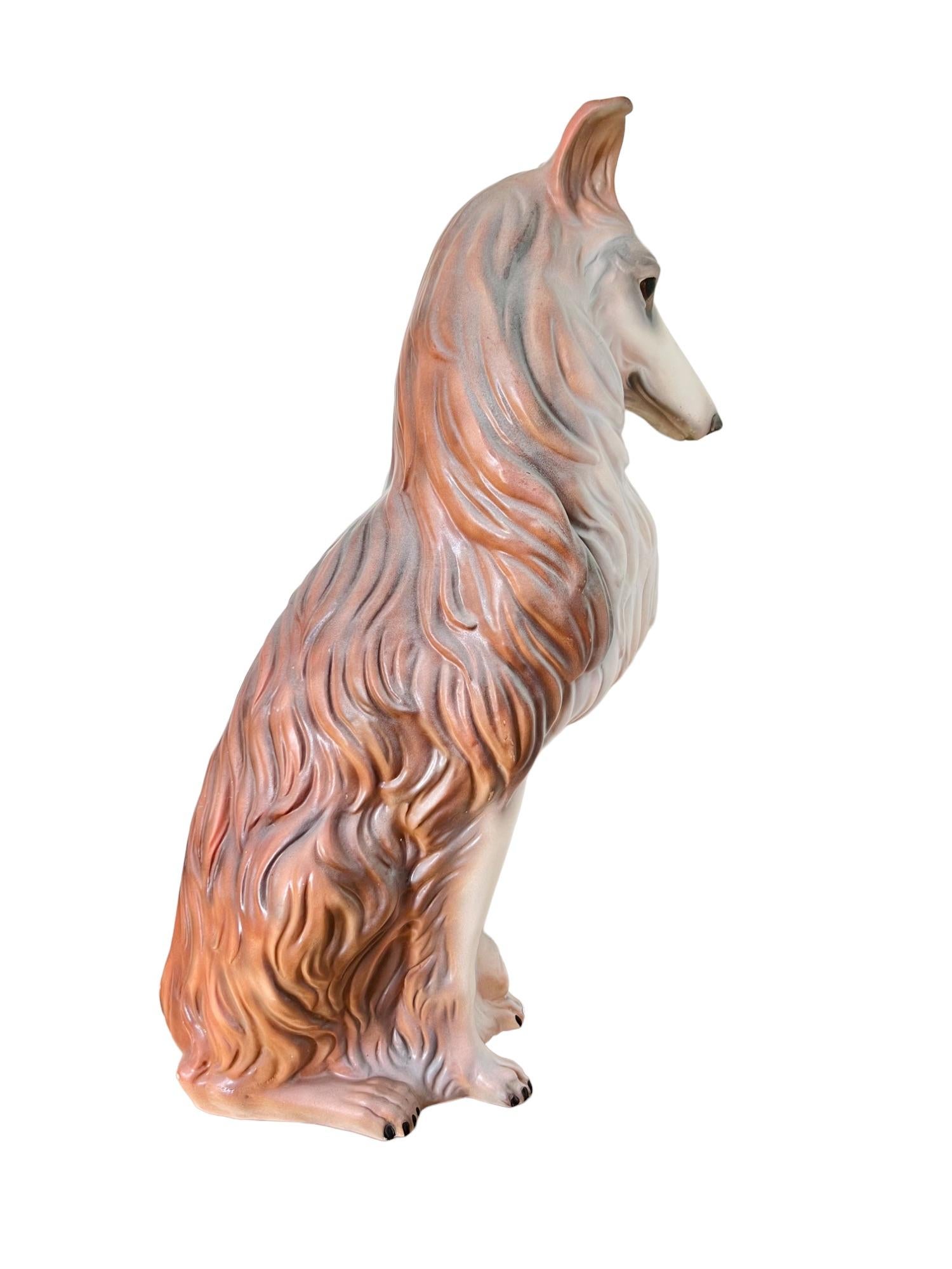 Mid 20th Century Large Scale Terracotta Collie Dog Statue In Good Condition In Harlingen, TX