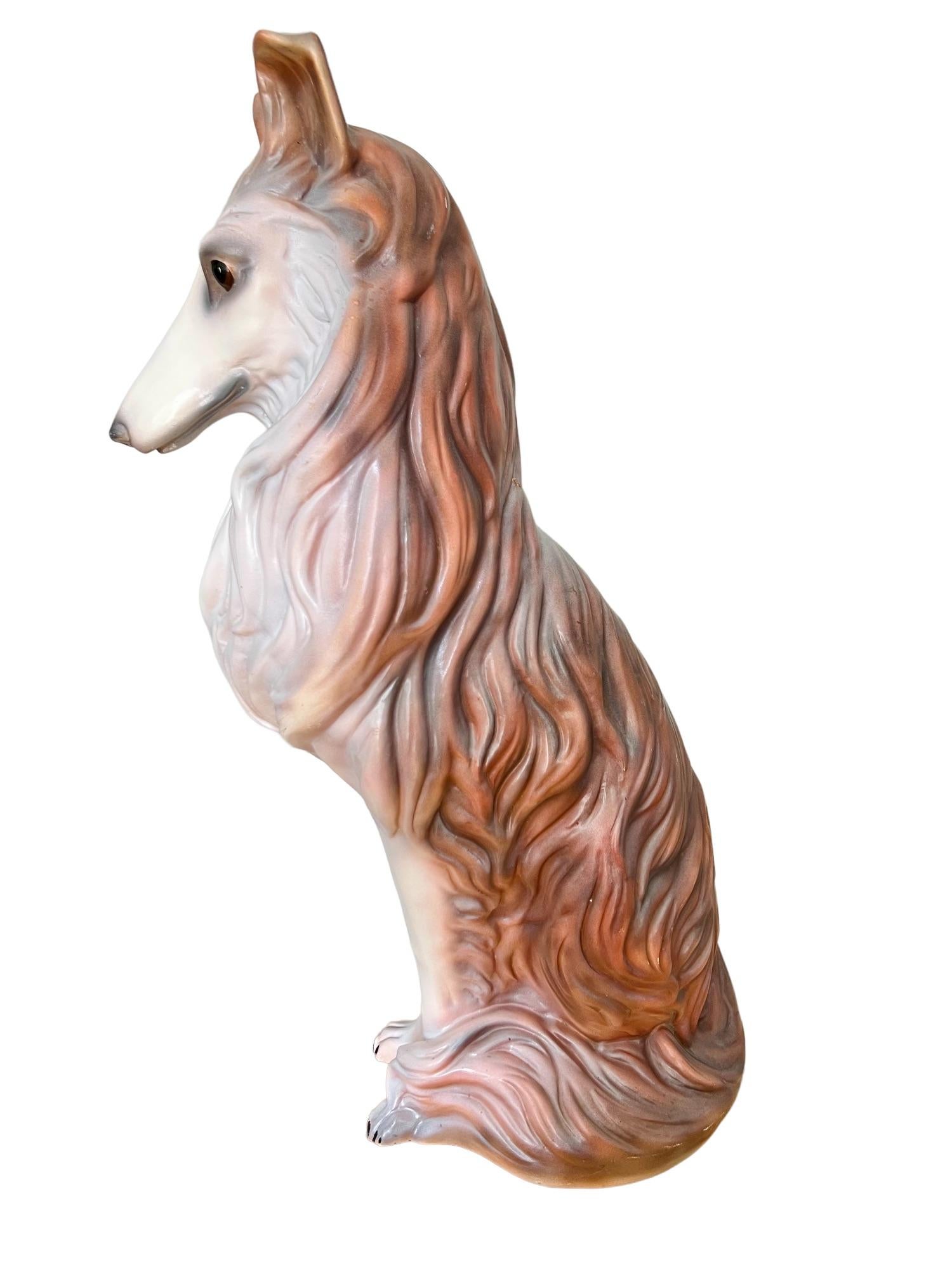 Mid 20th Century Large Scale Terracotta Collie Dog Statue 1
