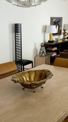 Mid-20th Century Large Scalloped & Floral Handles Brass Centerpiece Bowl