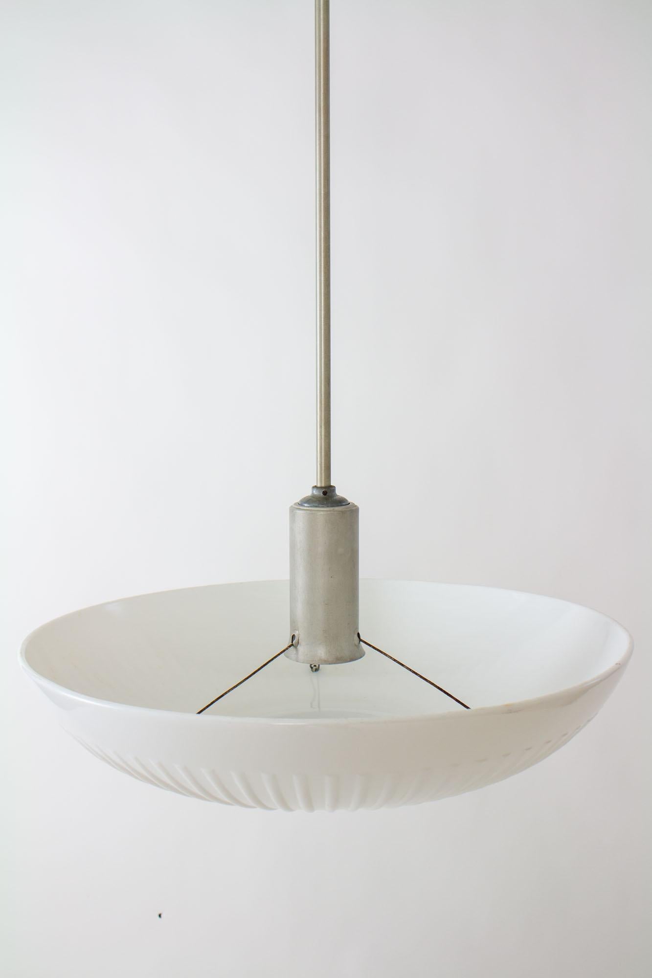 Metal Mid 20th Century Large White Saucer Pendant For Sale